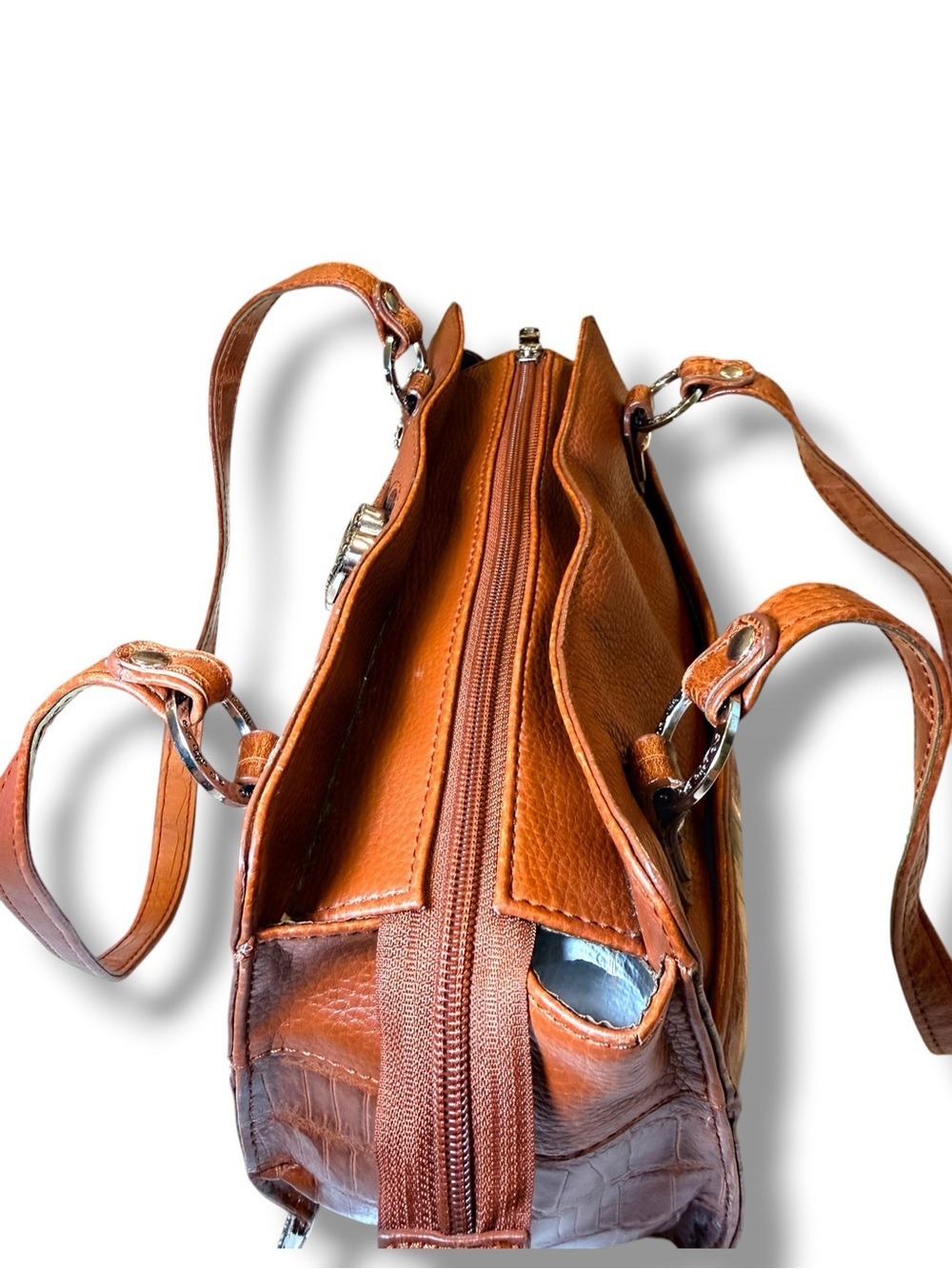Marc Chantal Vintage Western Shoulder Bag Cognac Leather Heart Charm - Picture 7 of 12